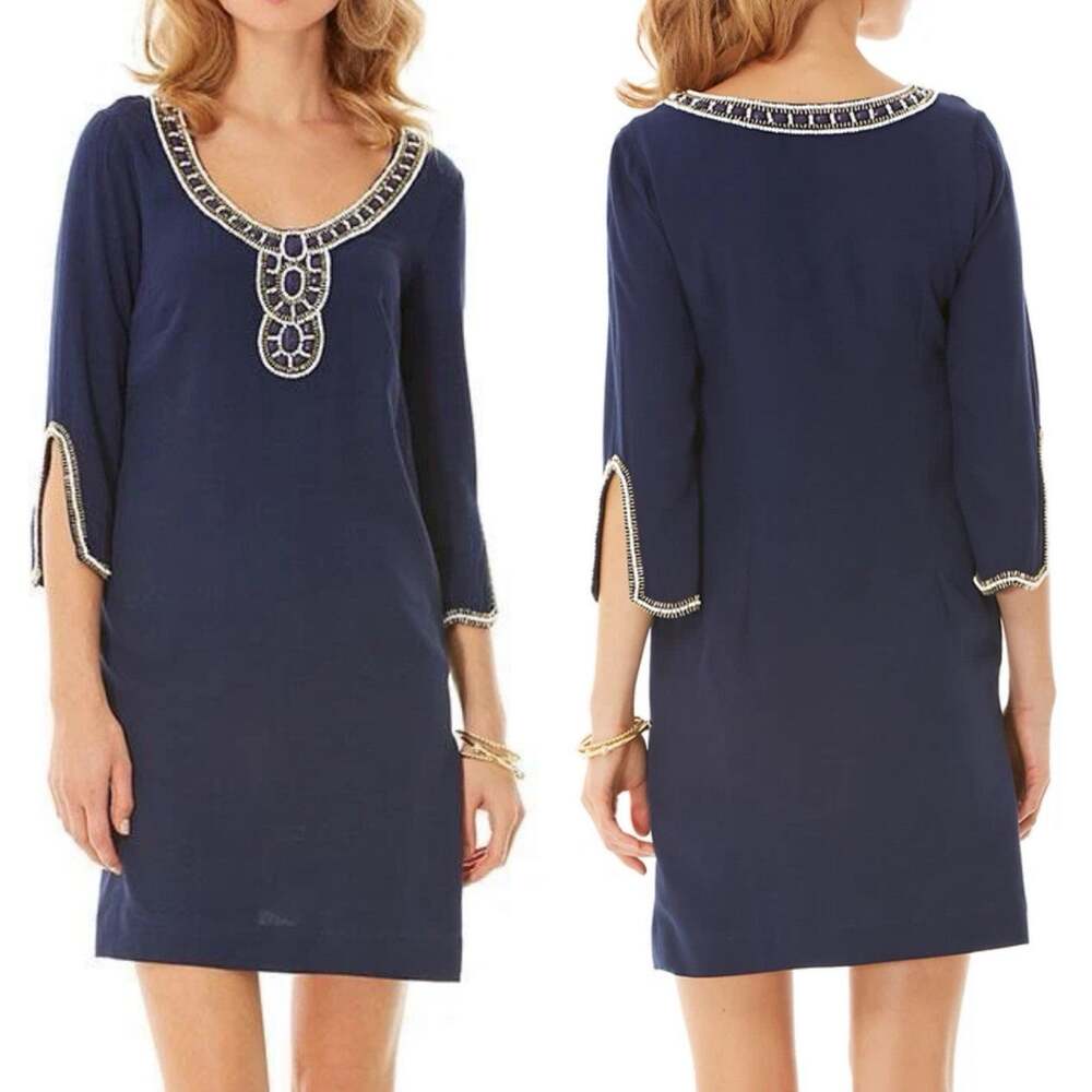 Lilly Pulitzer Sarah Tunic Dress Womens Small True Navy Beaded Embellished
